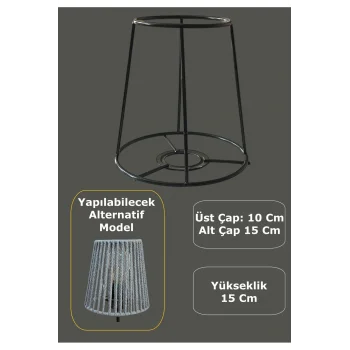 Konik Mini Abajur Teli ve Aplik Teli, İskeleti Siyah Statik Boyalı E27 (15 Cm)