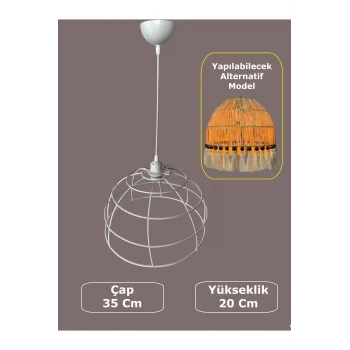 Yarım Küre Avize Teli , İskeleti (35x20 Cm) Beyaz Statik Boyalı (Duy Takımı Dahil)