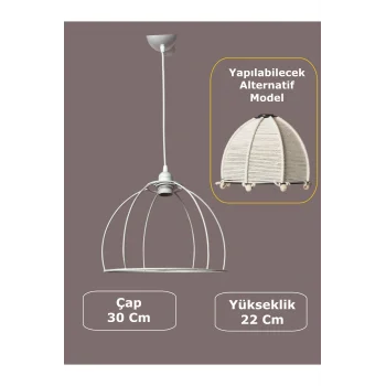 Yarım Küre Avize Teli , İskeleti (30x22 Cm) Beyaz Statik Boyalı (Duy Takımı Dahil)