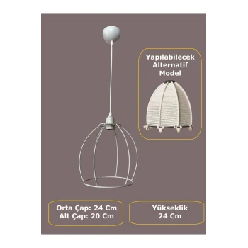 Yarım Küre Avize Teli , İskeleti (20x24 Cm) Beyaz Statik Boyalı (Duy Takımı Dahil)