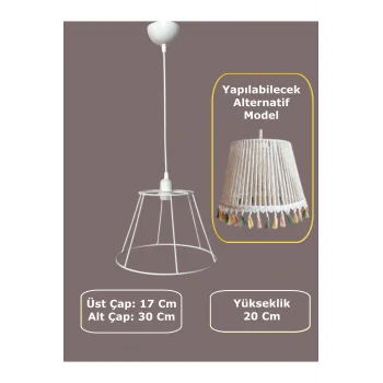 Konik Avize Teli , İskeleti (Standart Boy 30x20 Cm) Beyaz Statik Boyalı (Duy Takımı Dahil)