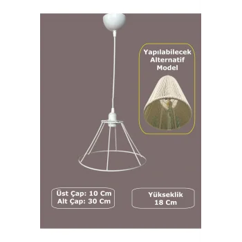 Konik Avize Teli , İskeleti (Uzun Boy 30x18 Cm) Beyaz Statik Boyalı (Duy Takımı Dahil)