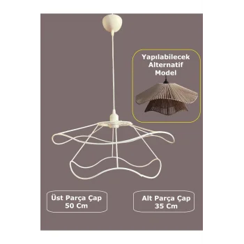 İç İçe Avize Teli , İskeleti 50x35 Cm Beyaz Statik Boyalı (Duy Takımı Dahil)