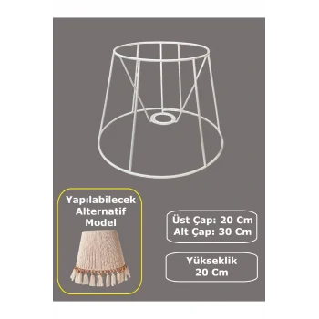 Konik Abajur Teli İskeleti Beyaz Statik Boyalı E27 (Çap 30 Cm)