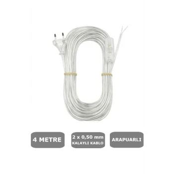 ŞEFFAF, Fişli Arapuarlı Kablo - Anahtarlı (2X0,50) Yassı Kablo - 4 Metre