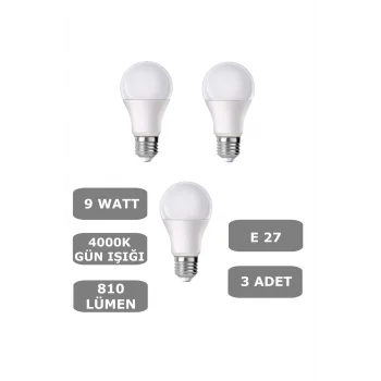 9W E27 Led Ampul 4000K Gün Işığı Işık (3 Adet)