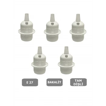 İtalyan Tip E27 Tam Dişli Duy Vidasız Geçmeli Bakalit Beyaz (250V-4A) 5 Adet