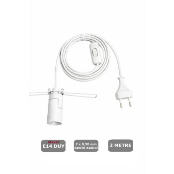 E14 Duylu 2 Metre Arapuarlı, Tuz Lambası Duyu Yaylı (2X0,50) (Beyaz) 65W