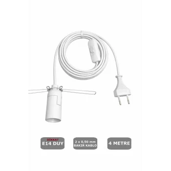 E14 Duylu 4 Metre Arapuarlı, Tuz Lambası Duyu Yaylı (2X0,50) (Beyaz) 65W