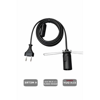 E14 Duylu 4 Metre Arapuarlı, Tuz Lambası Duyu Yaylı (2X0,50) (Siyah) 65W