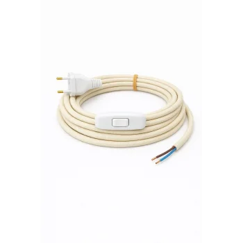 Kumaş Örgü Kablolu, Arapuar Anahtarlı Fiş (2X0,50) Ekru - 2 Metre