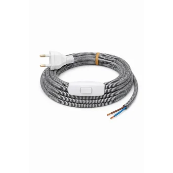 Kumaş Örgü Kablolu, Arapuar Anahtarlı Fiş (2X0,50) Siyah-Beyaz Zigzag - 2 Metre