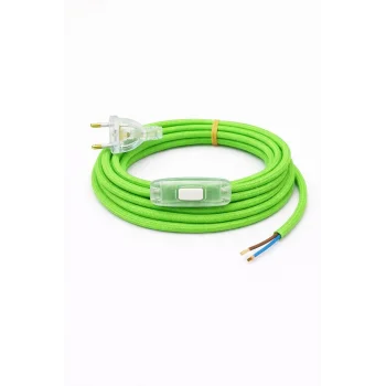 Kumaş Örgü Kablolu, Arapuar Anahtarlı Fiş (2X0,50) Fosforlu Yeşil - 2 Metre