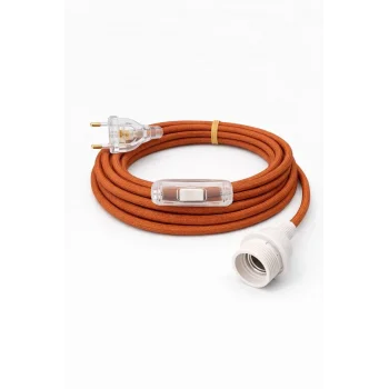 E27 Duy, Kumaş Örgü Kablolu, Arapuar Anahtarlı Fiş (2X0,50) Simli Bakır 2 Metre