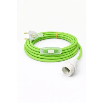 E27 Duy, Kumaş Örgü Kablolu, Arapuar Anahtarlı Fiş (2X0,50) Fosforlu Yeşil 2 Metre