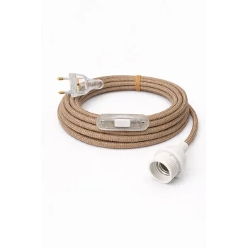 E27 Duy, Kumaş Örgü Kablolu, Arapuar Anahtarlı Fiş (2X0,50) Haki-Kahve Zigzag 2 Metre