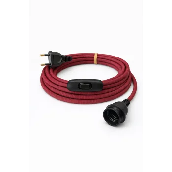 E27 Duy, Kumaş Örgü Kablolu, Arapuar Anahtarlı Fiş (2X0,50) Bordo 2 Metre