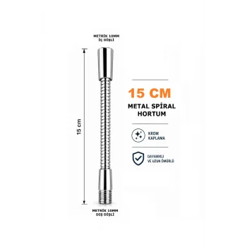 Metal Spiral Hortum (15cm-8mm) Krom Kaplama Masa lambası Aplik vb için (M10)
