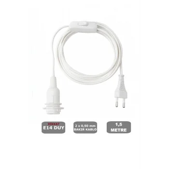 E14 Duylu 1,5 Metre Arapuarlı (AÇ KAPAT ANAHTAR) Fişli Seyyar (2X0,50) (BEYAZ) 65W
