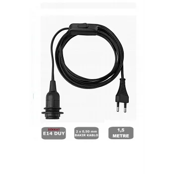 E14 Duylu 1,5 Metre Arapuarlı (AÇ KAPAT ANAHTAR) Fişli Seyyar (2X0,50) (SİYAH) 65W