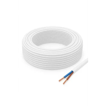 Aydınlatma Elektrik Kablosu (2x0,50 TTR Yuvarlak Tip) (Tam Bakır) Beyaz 3 Metre