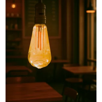 Çizgili Armut Tasarım E27 Rustik Ampul Vintage Amber (4,5W - 500 Lümen)-(KIRILMAZ PLASTİK GÖVDE)