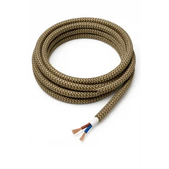 Dekoratif Kumaş Aydınlatma Elektrik Kablosu (2x0,50 TTR) (Haki Kahve Zigzag) 1 Metre