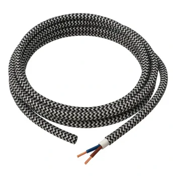 Dekoratif Kumaş Aydınlatma Elektrik Kablosu (2x0,50 TTR) (Siyah Beyaz Zigzag) 1 Metre