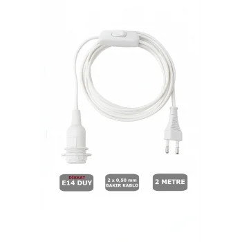 E14 Duylu 2 Metre Arapuarlı (AÇ KAPAT ANAHTAR) Fişli Seyyar (2X0,50) (BEYAZ)