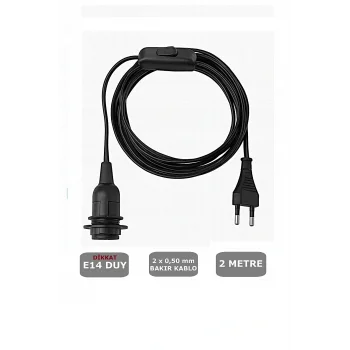 E14 Duylu 2 Metre Arapuarlı (AÇ KAPAT ANAHTAR) Fişli Seyyar (2X0,50) (SİYAH)