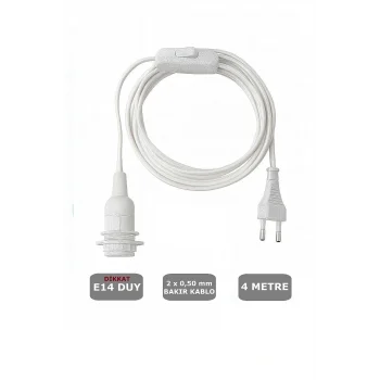 E14 Duylu 4 Metre Arapuarlı (AÇ KAPAT ANAHTAR) Fişli Seyyar (2X0,50) (BEYAZ)