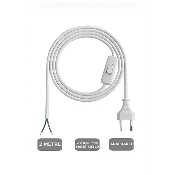 Fişli Arapuarlı Kablo (Yassı)- Anahtarlı (2X0,50) Beyaz - 2 Metre