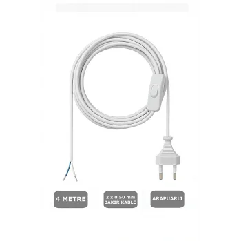 Fişli Arapuarlı Kablo (Yassı)- Anahtarlı (2X0,50) Beyaz - 4 Metre