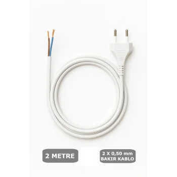 Fişli Kablo 2x0,50 Balık Sırtı Yassı - Beyaz (Tam Bakır) 2 Metre