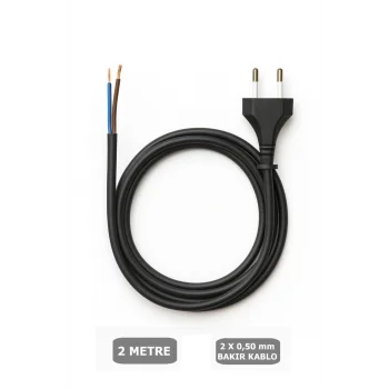 Fişli Kablo 2x0,50 Balık Sırtı Yassı - Siyah (Tam Bakır) 2 Metre