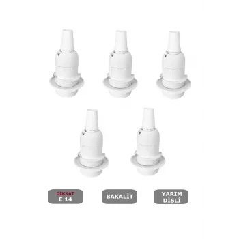 Italyan E14 Duy (MİNİ DUY) Bakalit Geçmeli Yarım Diş Beyaz (250V-2A) 5 Adet