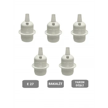 İtalyan Tip E27 Tam Dişli Duy Vidasız Geçmeli Bakalit Beyaz (250V-4A) 5 Adet