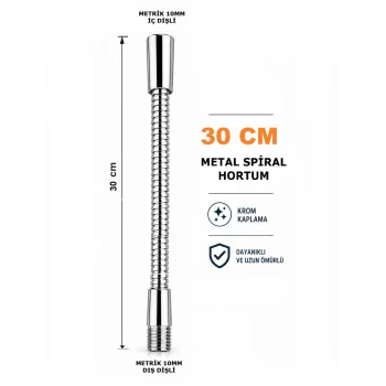 Metal Spiral Hortum (30cm-8mm) Krom Kaplama Masa lambası Aplik vb için (M10)