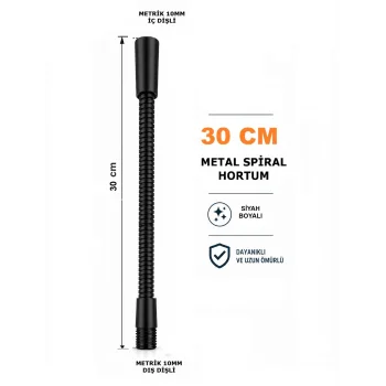 Metal Spiral Hortum (30cm-8mm) Siyah Masa lambası Aplik vb için (M10)