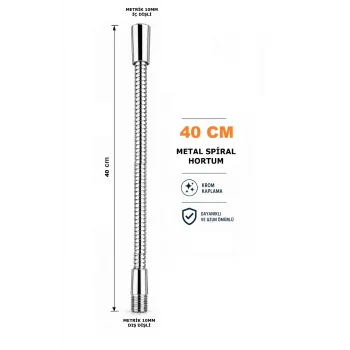 Metal Spiral Hortum (40cm-8mm) Krom Kaplama Masa lambası Aplik vb için (M10)