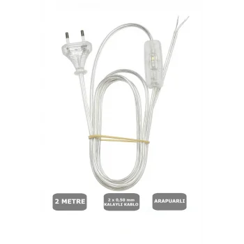 Şeffaf, Fişli Arapuarlı Kablo - Anahtarlı (2X0,50) Yassı Kablo - 2 Metre