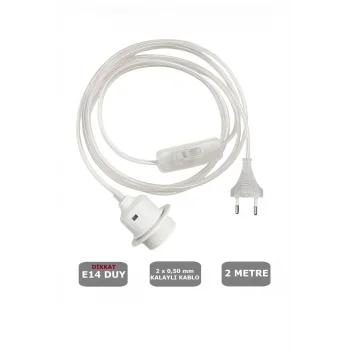 Şeffaf Kablo, E14 Beyaz Duylu, 2 Metre Arapuarlı (Aç Kapat Anahtar) (2X0,50)
