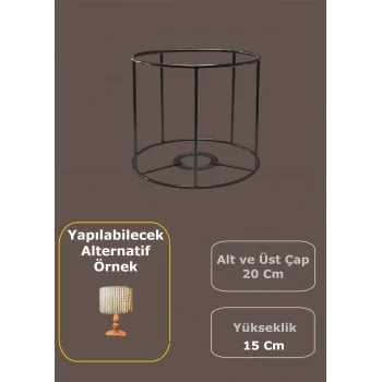 Silindir Abajur, Aplik Teli , İskeleti (Kısa Boy) Siyah Statik Boyalı E27 (20x15 Cm)