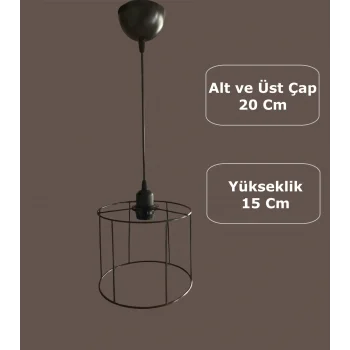Silindir Avize Teli , İskeleti (Küçük Kısa 20x15 Cm) Siyah Statik Boyalı (Duy Takımı Dahil)