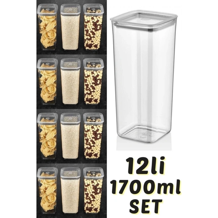 Sude Kare Saklama Kabı 1700 Ml X 12 Erzak Kabı 12 Adet Set