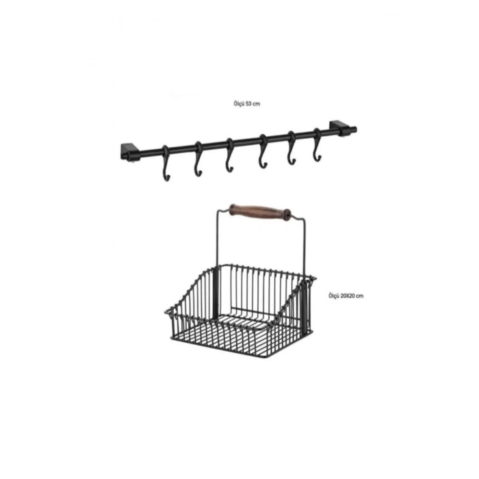 Mell Home Siyah Renk 20x20cm Ferforje Metal Sepet Ve 53cm Askı