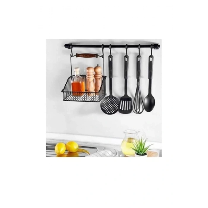 Mell Home Siyah Renk 20x20cm Ferforje Metal Sepet Ve 53cm Askı