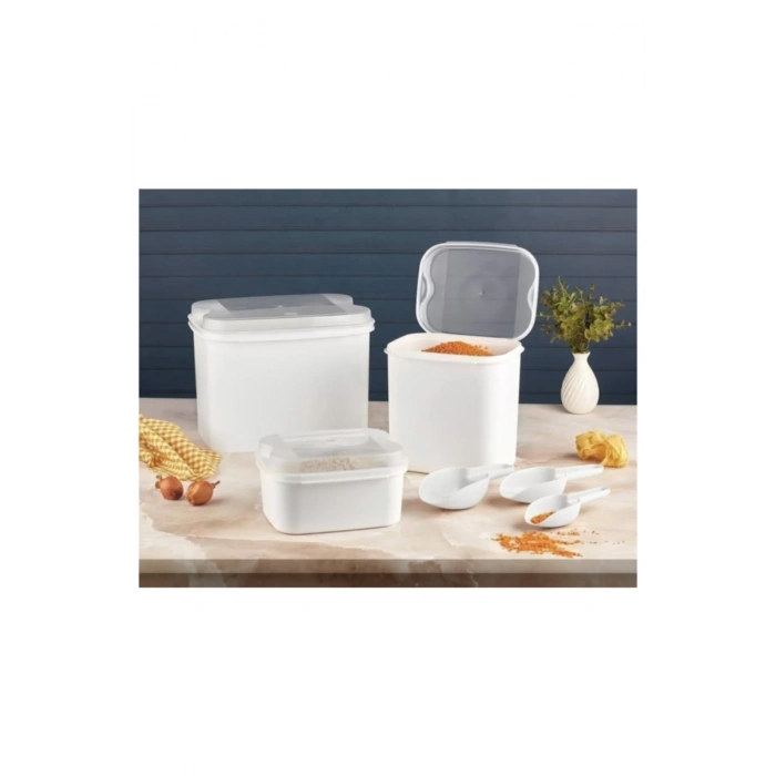 Masal Un Ve Bakliyat Kabı 10 Lt + 4,5 Lt + 1,6 Lt Beyaz Saklama Kabı Kürek
