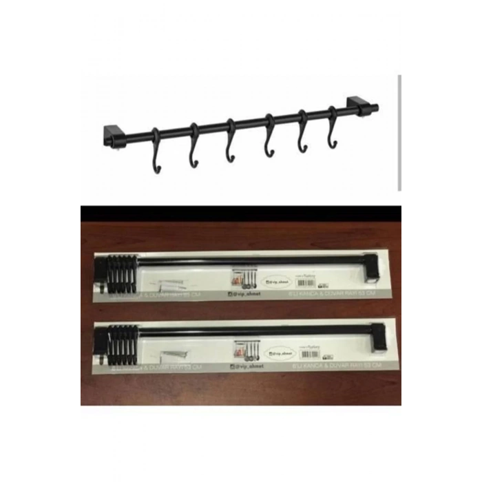 Siyah Askı Rayı 6 Kancalı 53 cm
