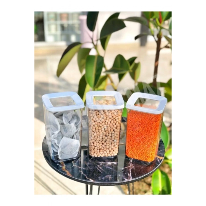 Sert Plastik 6 Adet 1200 ml Vakumlu Hava Almaz Dikdörtgen Saklama Kabı